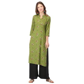 Olive printed rayon kurtas-and-kurtis 1