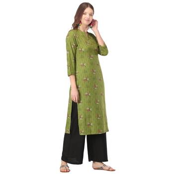Olive printed rayon kurtas-and-kurtis 4