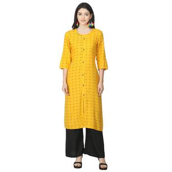 Yellow printed rayon kurtas-and-kurtis 1
