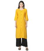 Yellow printed rayon kurtas-and-kurtis