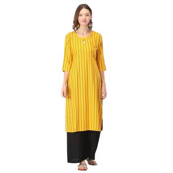 Yellow printed rayon kurtas-and-kurtis 1