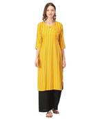 Yellow printed rayon kurtas-and-kurtis