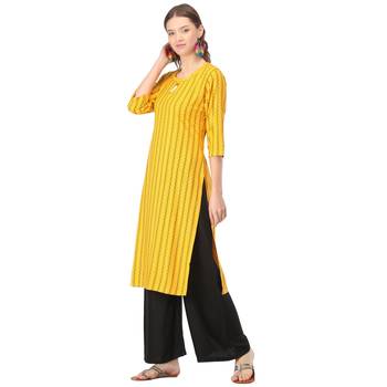 Yellow printed rayon kurtas-and-kurtis 3
