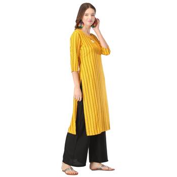 Yellow printed rayon kurtas-and-kurtis 4