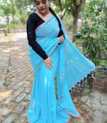 Light blue plain khadi saree with blouse