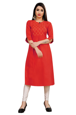 Red embroidered cotton poly ethnic-kurtis 1