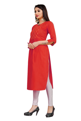 Red embroidered cotton poly ethnic-kurtis 3