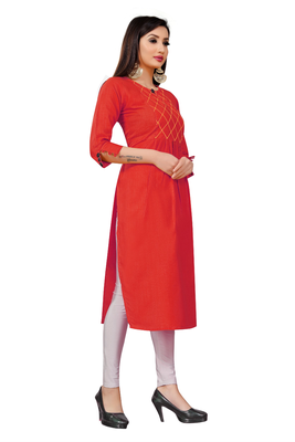 Red embroidered cotton poly ethnic-kurtis 4