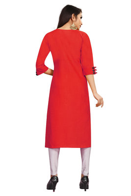 Red embroidered cotton poly ethnic-kurtis 5