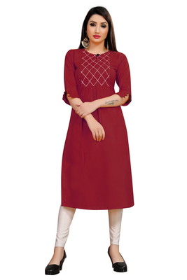 Maroon embroidered cotton poly ethnic-kurtis 1