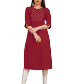 Maroon embroidered cotton poly ethnic-kurtis