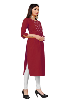 Maroon embroidered cotton poly ethnic-kurtis 3