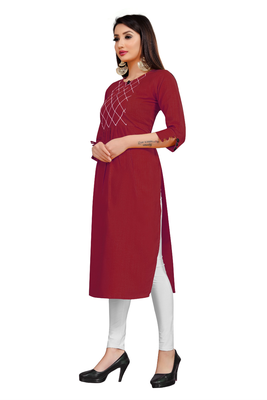 Maroon embroidered cotton poly ethnic-kurtis 4