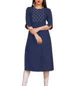 Navy blue embroidered cotton poly ethnic-kurtis