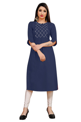 Navy blue embroidered cotton poly ethnic-kurtis 2