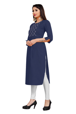 Navy blue embroidered cotton poly ethnic-kurtis 3