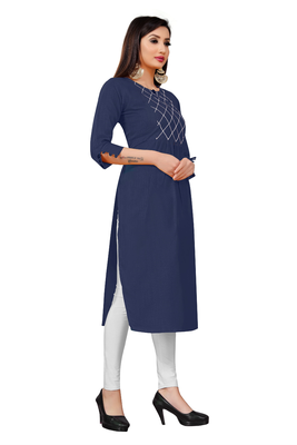 Navy blue embroidered cotton poly ethnic-kurtis 4