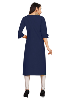 Navy blue embroidered cotton poly ethnic-kurtis 5