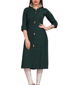 Dark green plain cotton poly ethnic-kurtis