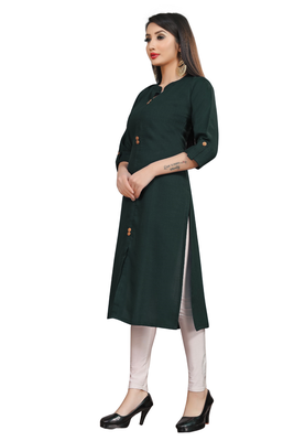Dark green plain cotton poly ethnic-kurtis 3