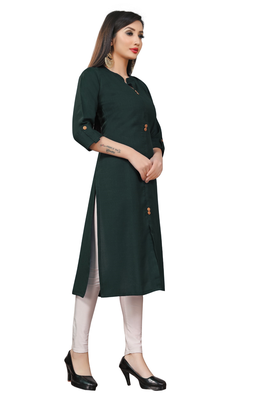 Dark green plain cotton poly ethnic-kurtis 4
