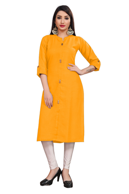 Mustard plain cotton poly ethnic-kurtis 1