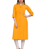 Mustard plain cotton poly ethnic-kurtis
