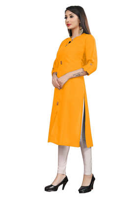Mustard plain cotton poly ethnic-kurtis 3