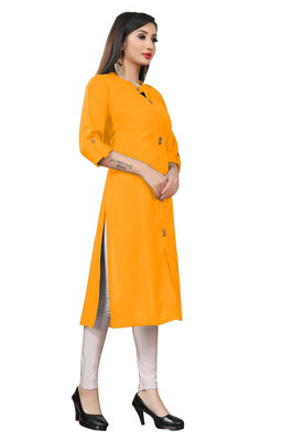 Mustard plain cotton poly ethnic-kurtis 4