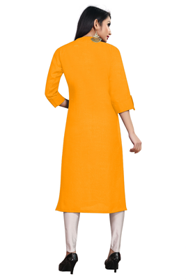 Mustard plain cotton poly ethnic-kurtis 5