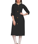 Black plain cotton poly ethnic-kurtis