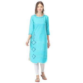 Turquoise printed cotton kurtas-and-kurtis 1