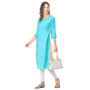 Turquoise printed cotton kurtas-and-kurtis 5