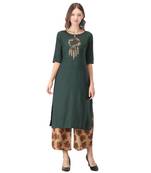 Green embroidered rayon kurtas-and-kurtis