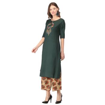Green embroidered rayon kurtas-and-kurtis 3