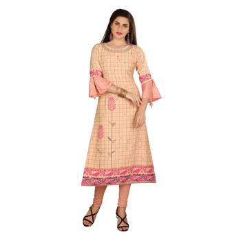 Peach printed cotton kurtas-and-kurtis 1