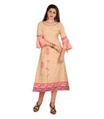 Peach printed cotton kurtas-and-kurtis