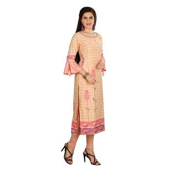 Peach printed cotton kurtas-and-kurtis 4