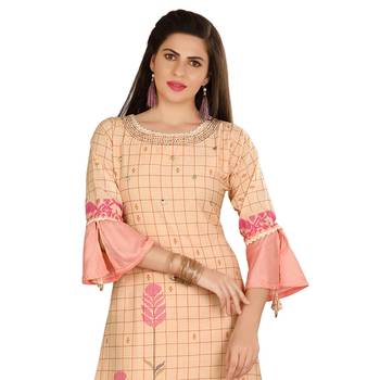 Peach printed cotton kurtas-and-kurtis 5
