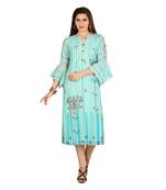 Blue printed cotton kurtas-and-kurtis