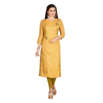 Mustard embroidered art silk kurtas-and-kurtis 1
