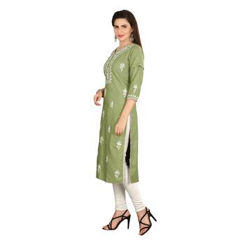 Olive embroidered cotton kurtas-and-kurtis 3