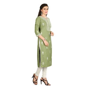 Olive embroidered cotton kurtas-and-kurtis 4
