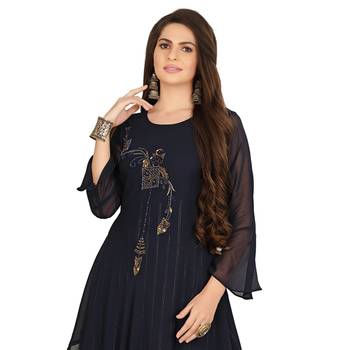 Blue embroidered georgette kurtas-and-kurtis 5