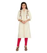 Off-white embroidered cotton kurtas-and-kurtis