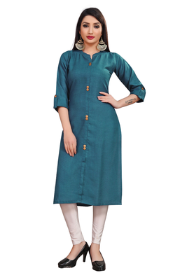 Indigo plain cotton poly ethnic-kurtis 1