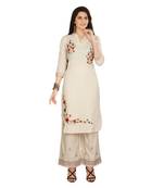Cream embroidered cotton kurtas-and-kurtis