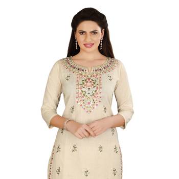 Cream embroidered cotton kurtas-and-kurtis 5