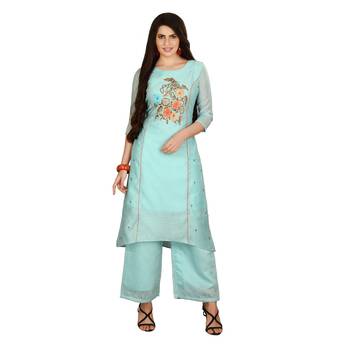 Blue embroidered art silk kurtas-and-kurtis 1