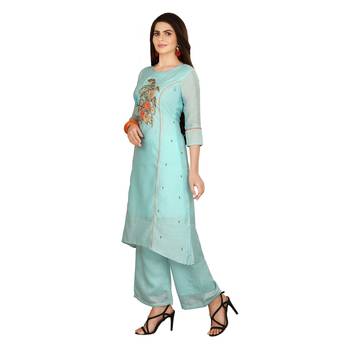 Blue embroidered art silk kurtas-and-kurtis 3